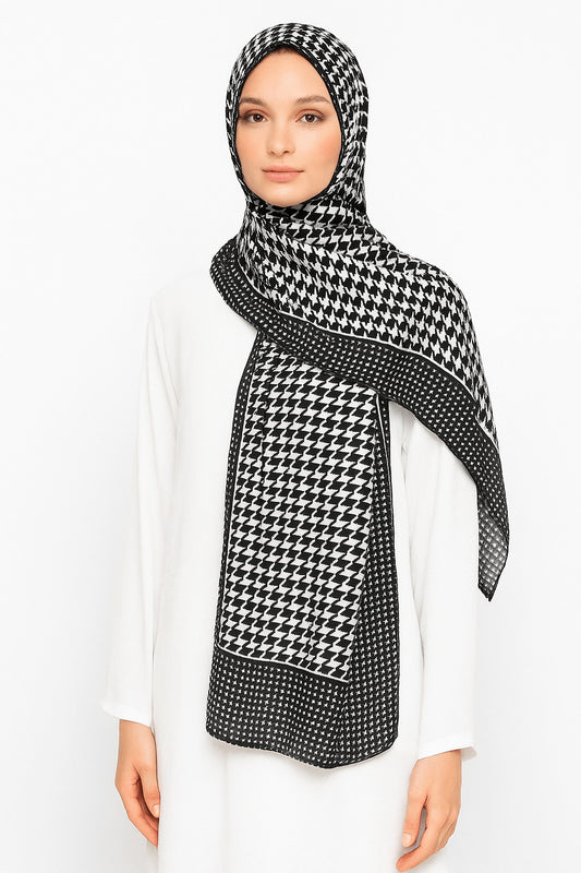 Branded Black Houndstooth Printed Modal Hijab