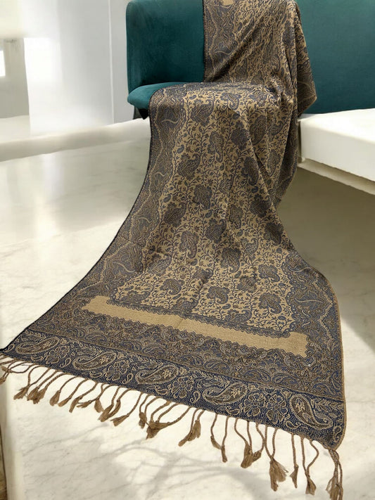 Beige Grey Blue two-tone Paisley Pashmina Hijab