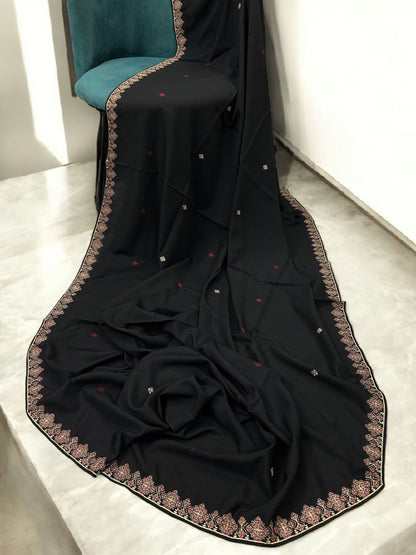 Black Red Triangle Embroidered Border Shaal