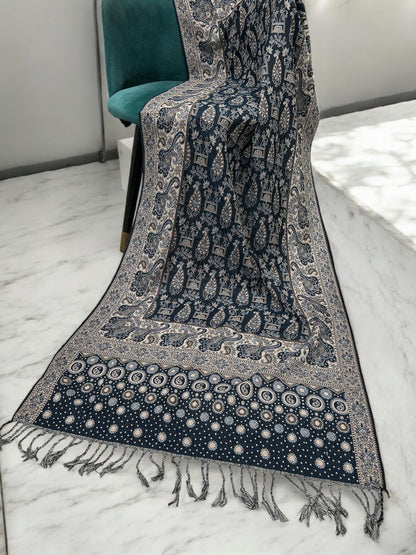 Teal Beige Cream dotted two-tone Paisley Pashmina Hijab
