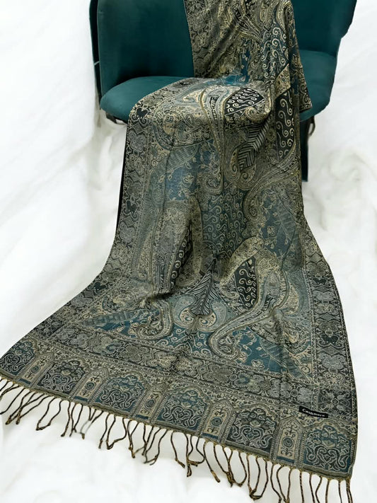 Azure Blue Mint Green Persian Paisley Dual-Tone Pashmina Hijab