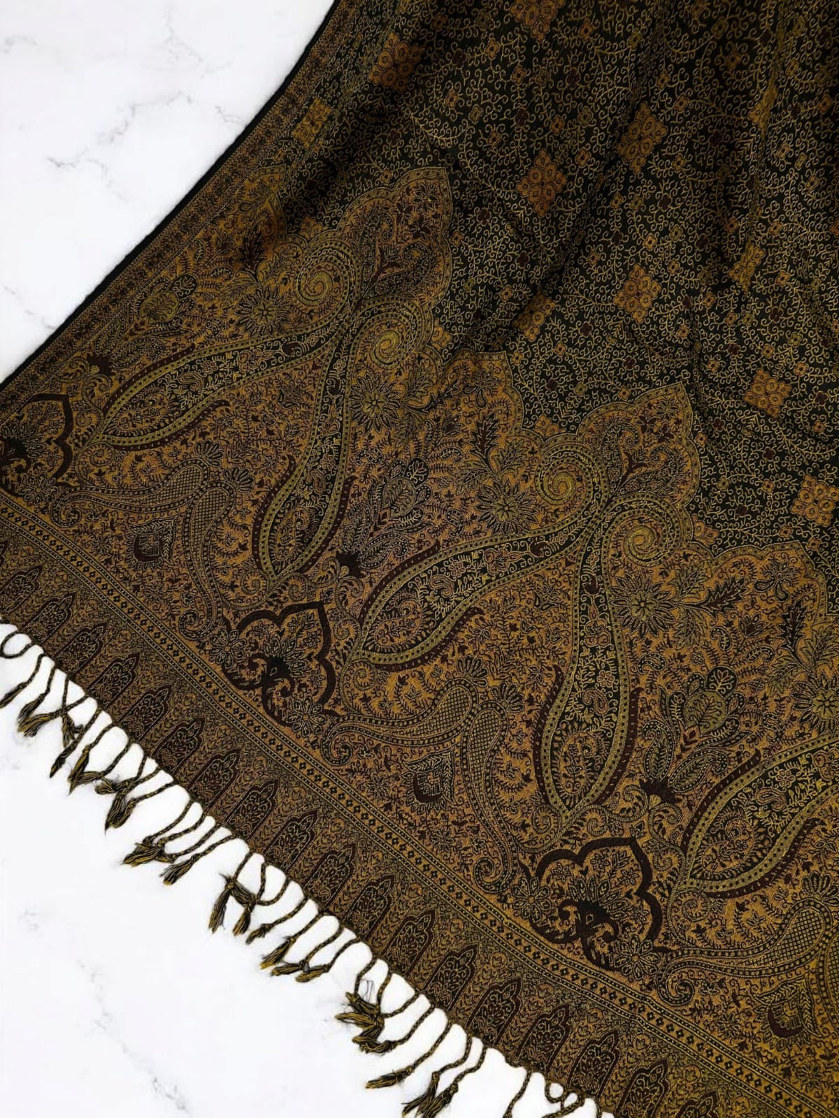Paisley Pashmina Shawl - Black Tangerine