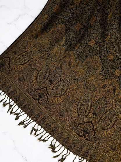 Paisley Pashmina Shawl - Black Tangerine