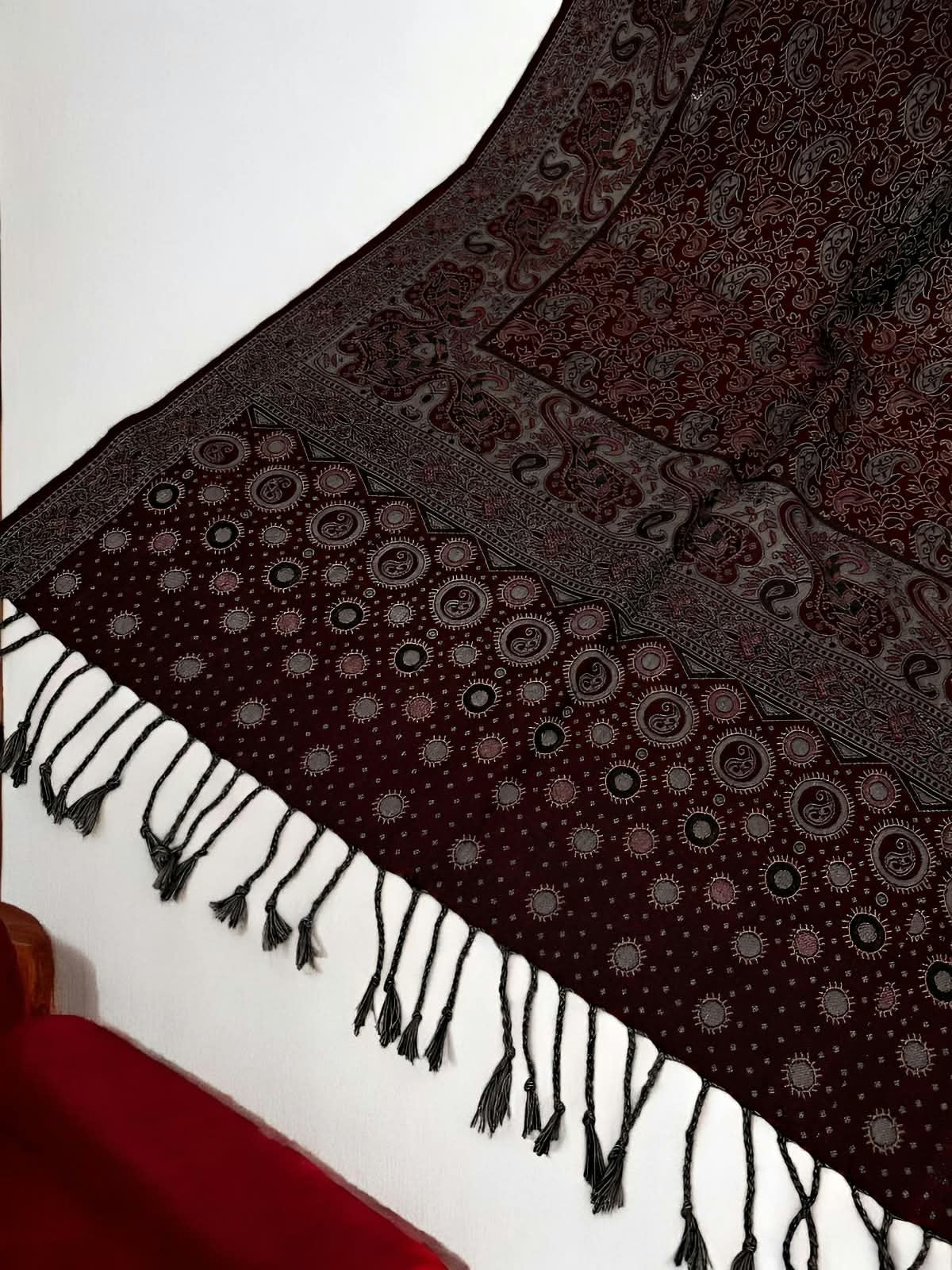 Maroon Grey Dotted Dual Tone Pashmina Hijab