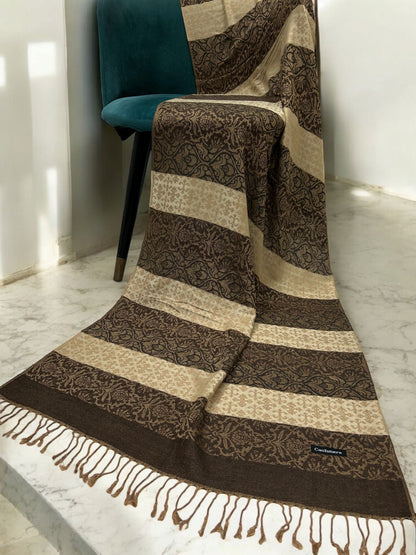 Chocolate Cream Damask Stripes Pashmina Hijab
