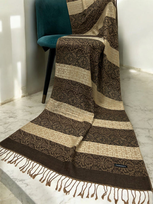 Chocolate Cream Damask Stripes Pashmina Hijab