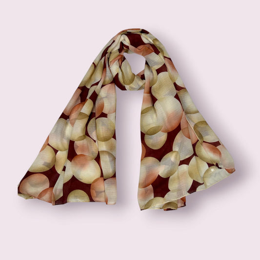 Brown Olive Beige Circles Printed Modal Hijab