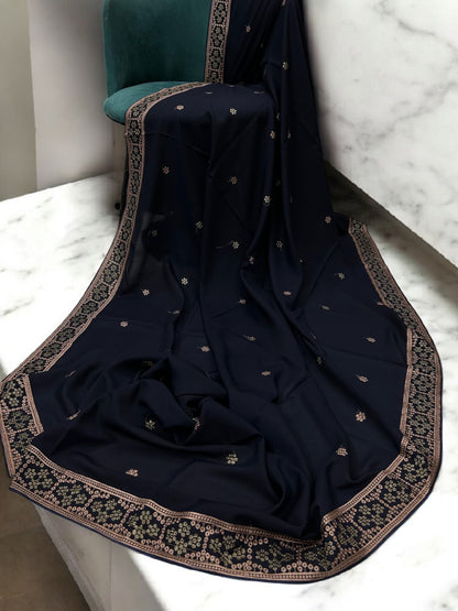 Navy Blue Rosegold Honeycomb Fancy Embroidered Shaal