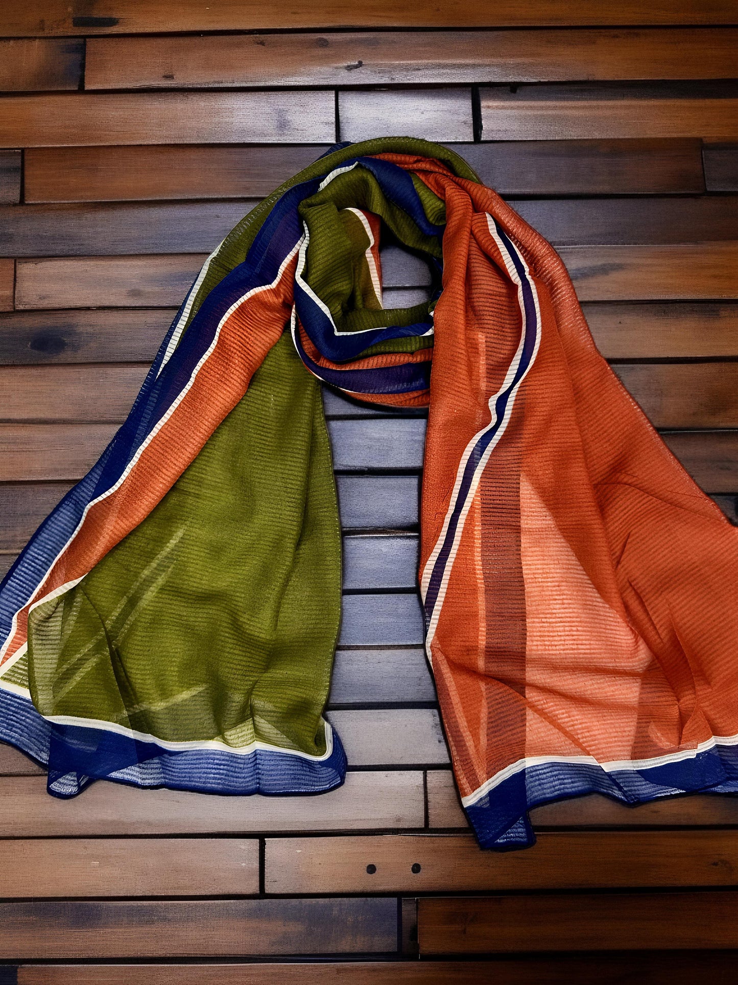 Burnt Orange Blue Linear Printed Modal Hijab