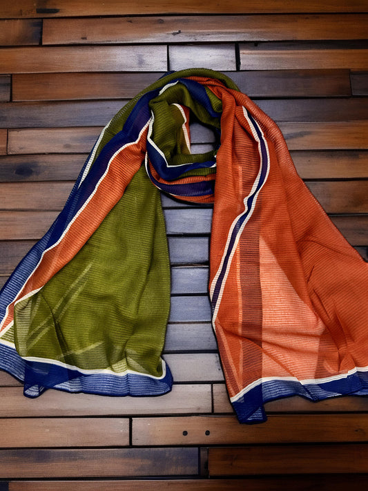 Burnt Orange Blue Linear Printed Modal Hijab