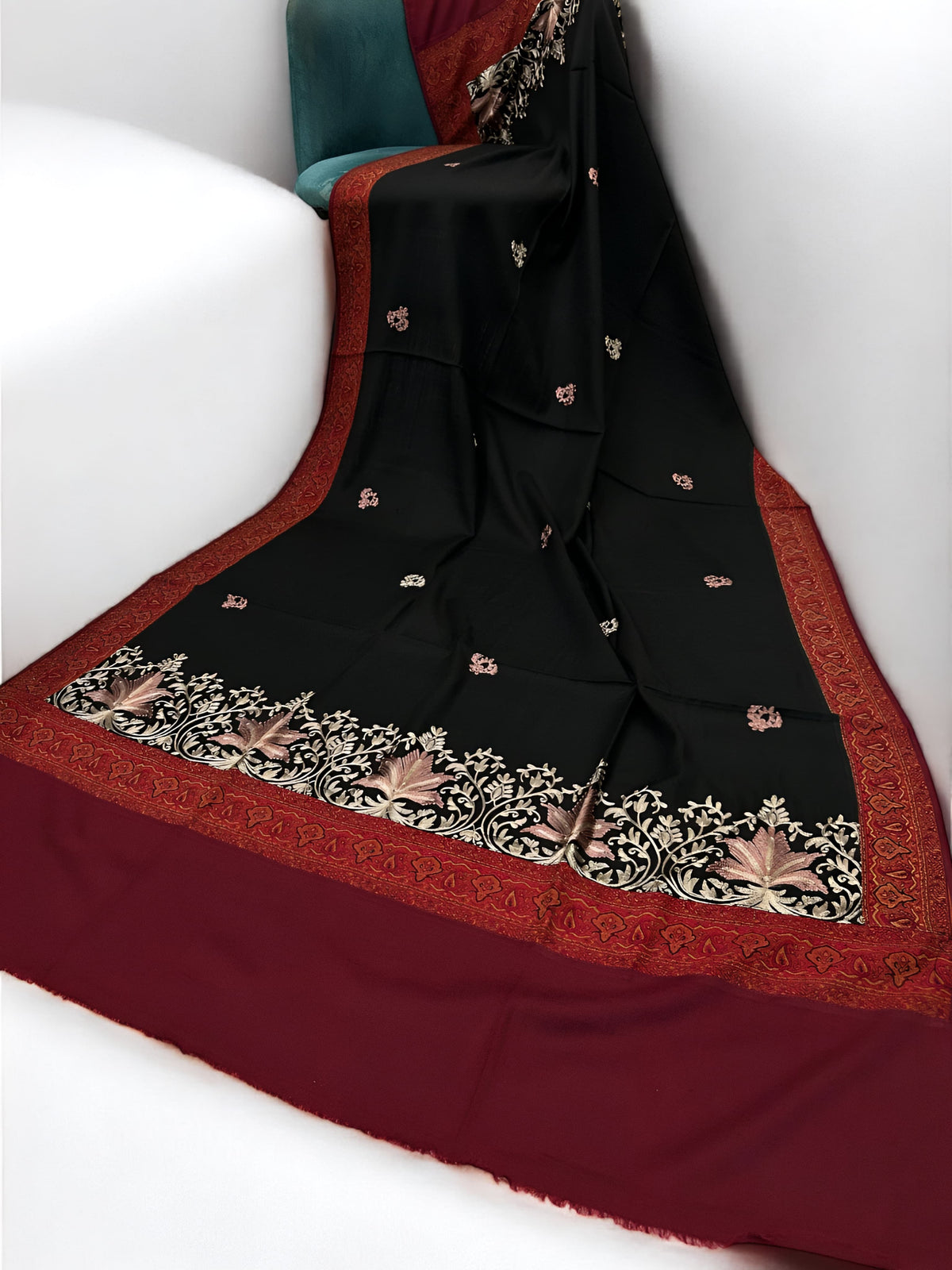 Gul-e-Kashmir – Black Maroon Embroidered Patchwork Shaw