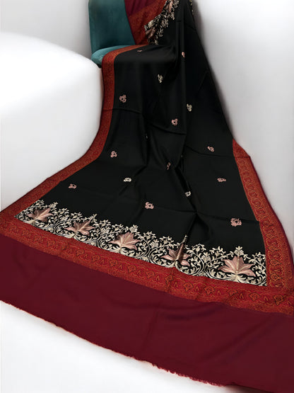 Gul-e-Kashmir – Black Maroon Embroidered Patchwork Shaw