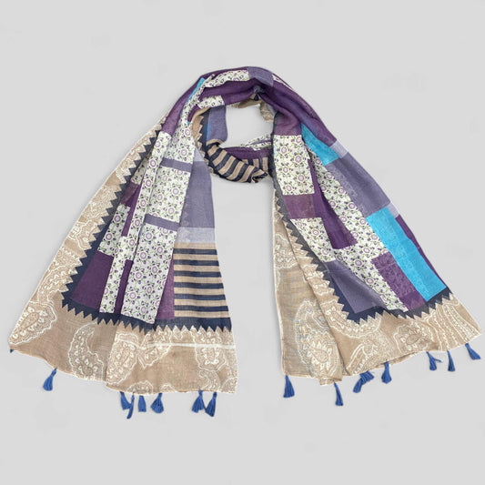 Purple Beige Paisley Printed Modal Hijab