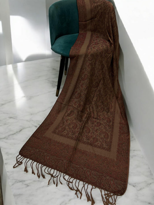 Coffee Sangria Little Paisleys Two-Tone Pashmina Hijab