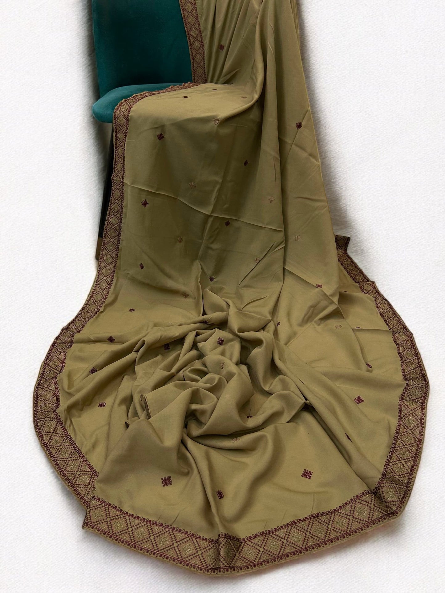 Walnut Brown Diamond Double Embroidered Shaal