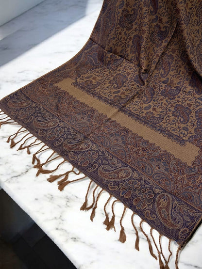 Beige Brown Purple Two-tone Paisley Pashmina Hijab