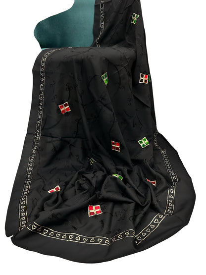 Black Multi Square Embroidered Lawn Dupatta