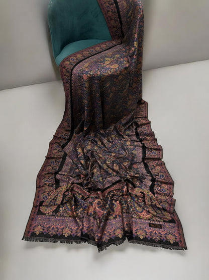 Pashmina Shawl - Black Purple Paisley