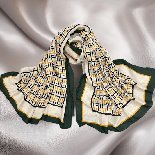 Cream White Yellow Maze Printed Modal Hijab