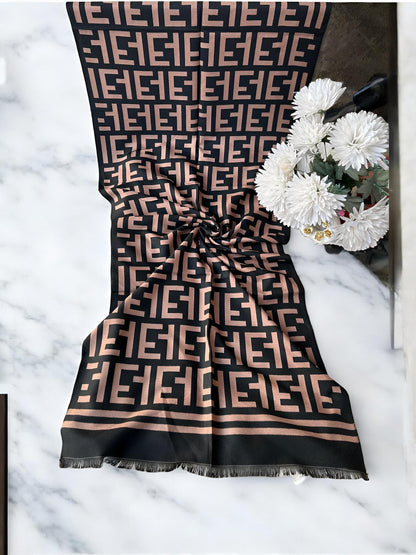 Luxury Branded Wool Scarf - Fendi Saddle