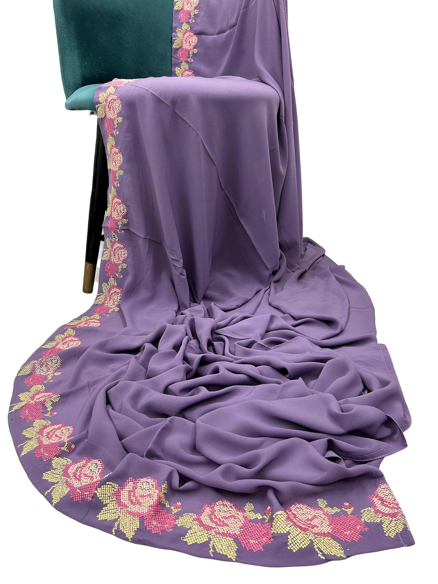 Luxury Purple Floral Border Korean Shaal
