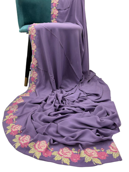 Luxury Purple Floral Border Korean Shaal