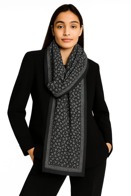 Printed Viscose Wool Hijab - Black Little Floral