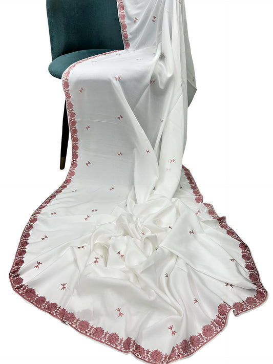 White Daises Floral Border Shaal
