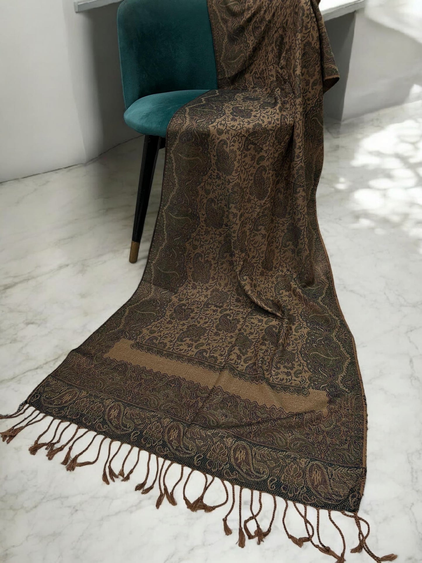 Sand Brown Teal Purple Two-tone Paisley Pashmina Hijab