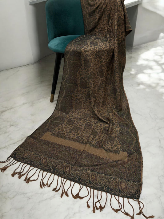 Sand Brown Teal Purple Two-tone Paisley Pashmina Hijab