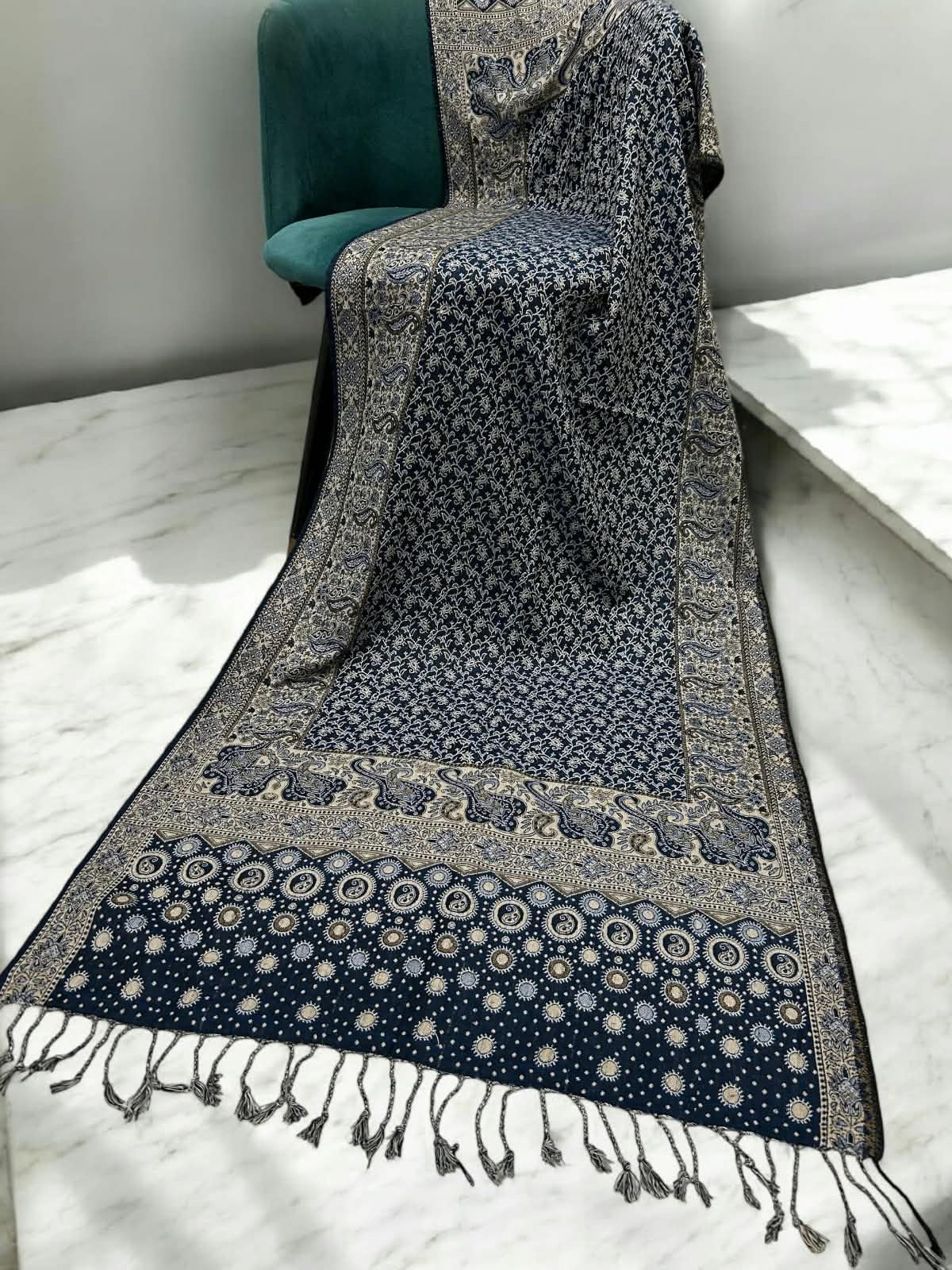 Midnight Blue Silver Dotted Dual Tone Pashmina Hijab