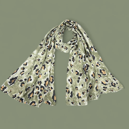 Pista Green Leopard Printed Modal Hijab