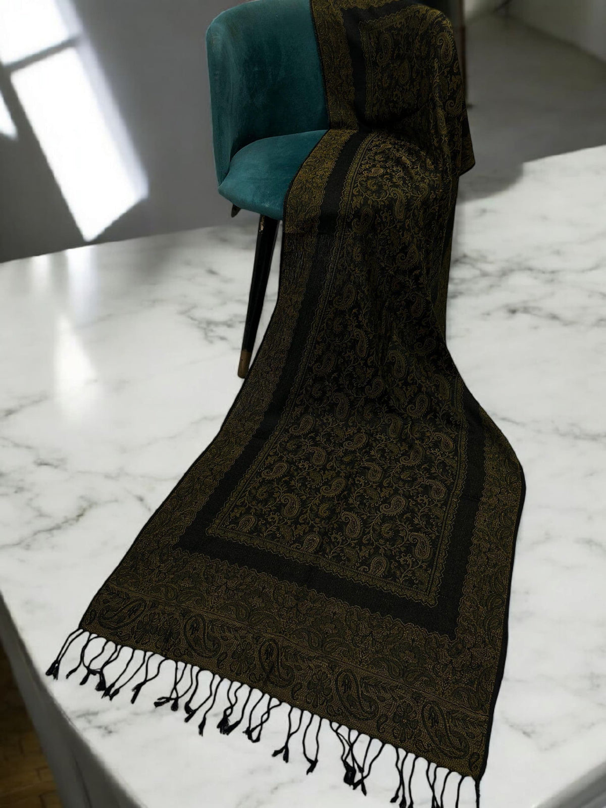 Navy Mustard Little Paisleys Two-Tone Pashmina Hijab