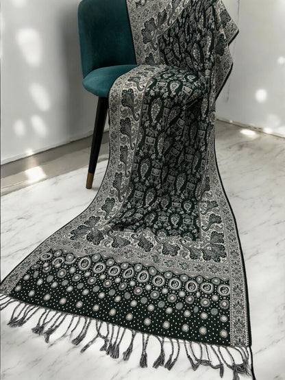 Flag Green White Silver Dotted Two-tone Paisley Pashmina Hijab