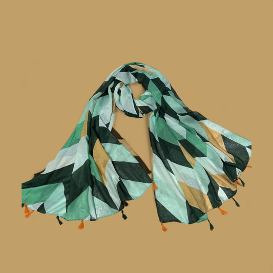 Jade Green Patterned Printed Modal Hijab