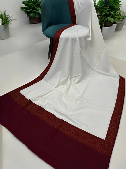 White Maroon Patchwork Border Shawl