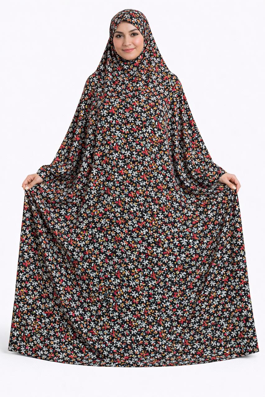 Namaz Chaadar - Black Multi Floral