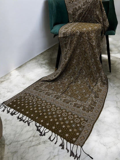 Peanut Brown White Dotted Two-tone Paisley Pashmina Hijab