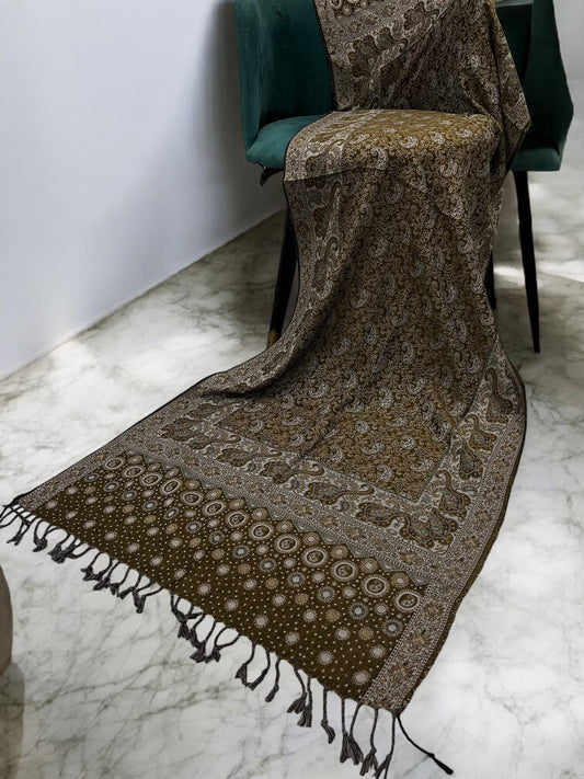 Peanut Brown White Dotted Two-tone Paisley Pashmina Hijab