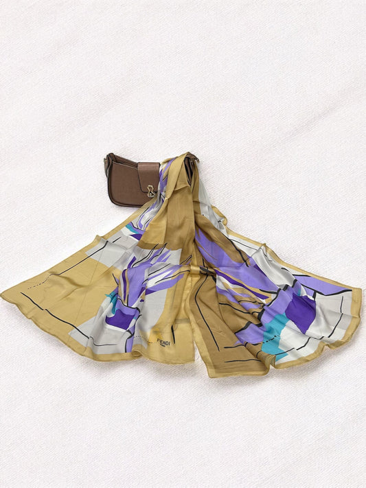 Satin Silk Scarf - Dusky Beige Fendi
