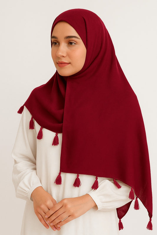 Red- Lawn Tassel Hijab