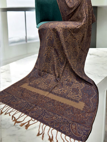 Beige Brown Purple Two-tone Paisley Pashmina Hijab