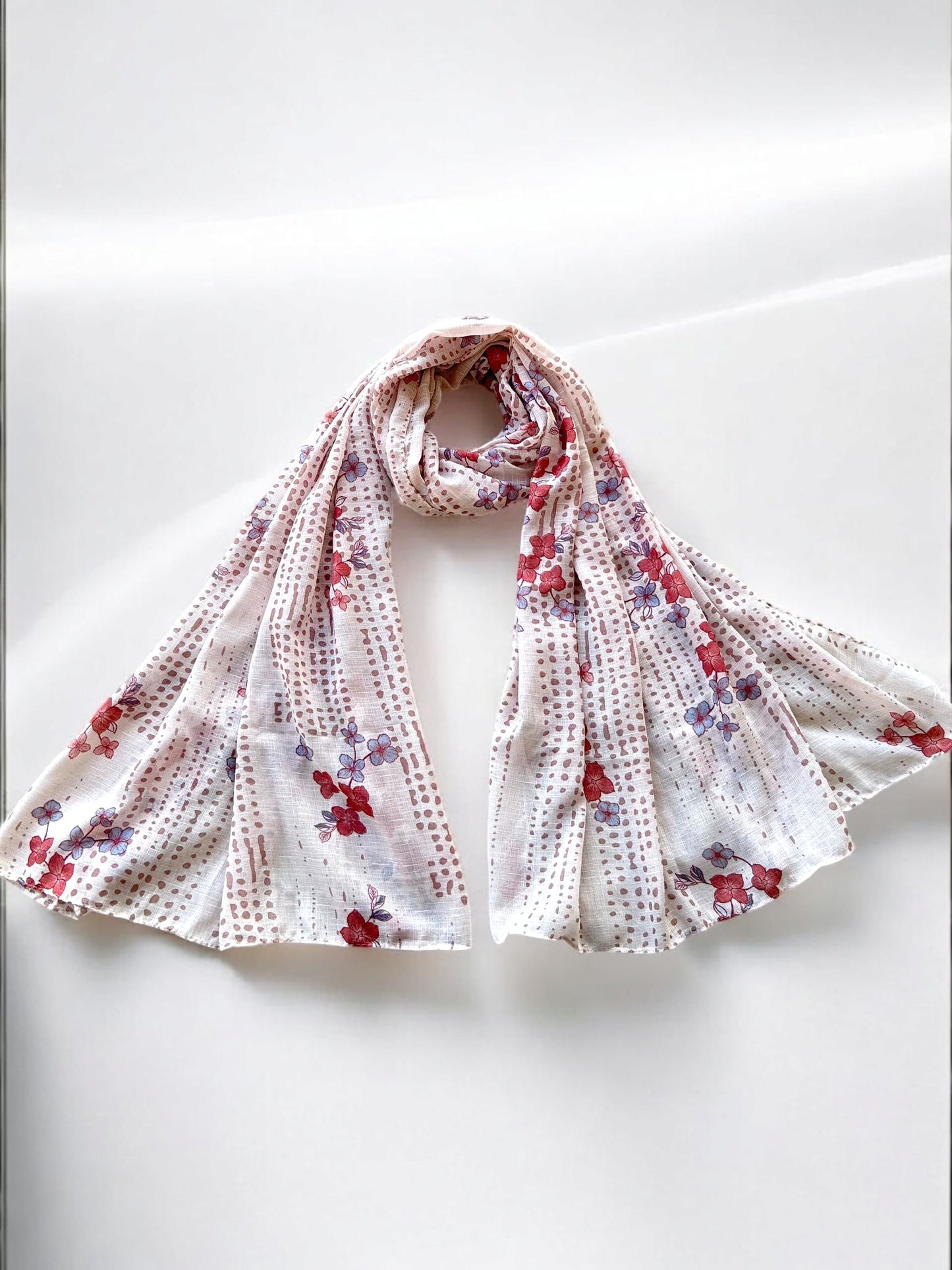White Red Flowers Printed Modal Hijab