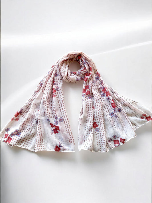 White Red Flowers Printed Modal Hijab