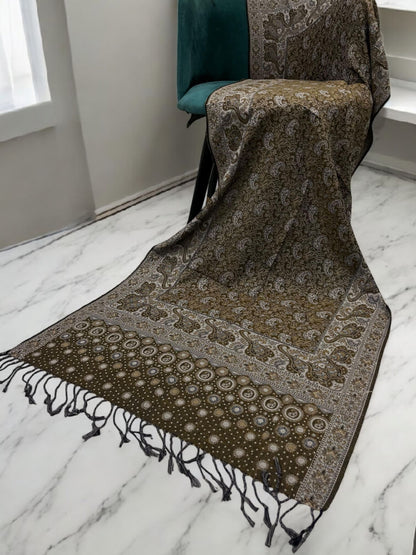 Walnut Brown White Two-tone Paisley Pashmina Hijab