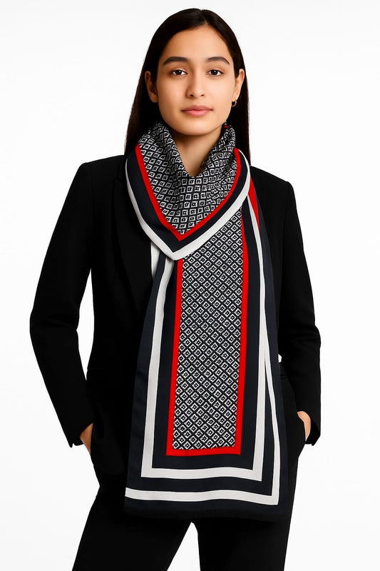 Printed Viscose Wool Hijab - Branded Black Red