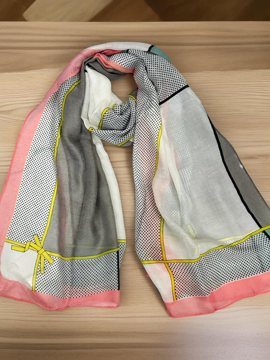 Grey Pink Dotted Linear Border Printed Modal Hijab