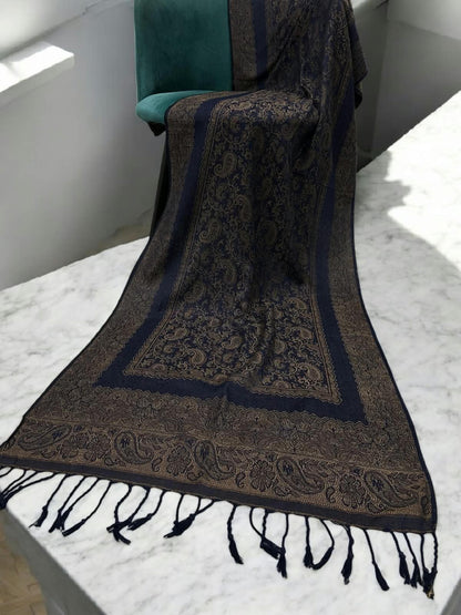 Navy Gold Little Paisleys Two-Tone Pashmina Hijab