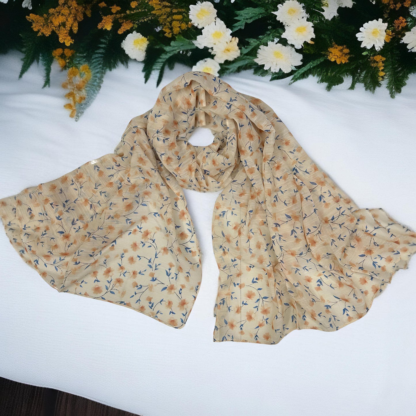 Vanilla Cream Floral Printed Modal Hijab