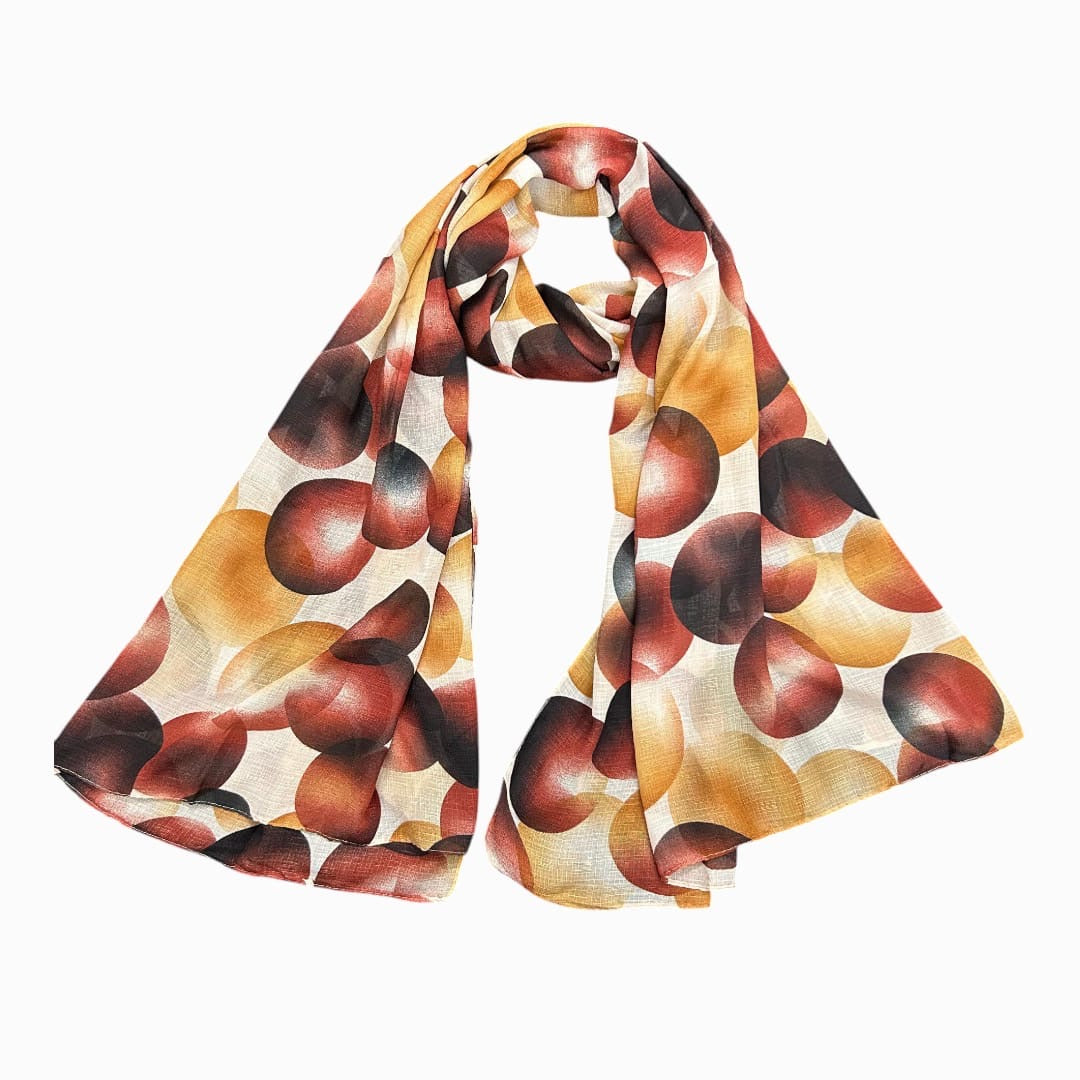 Rust Yellow White Circles Printed Modal Hijab